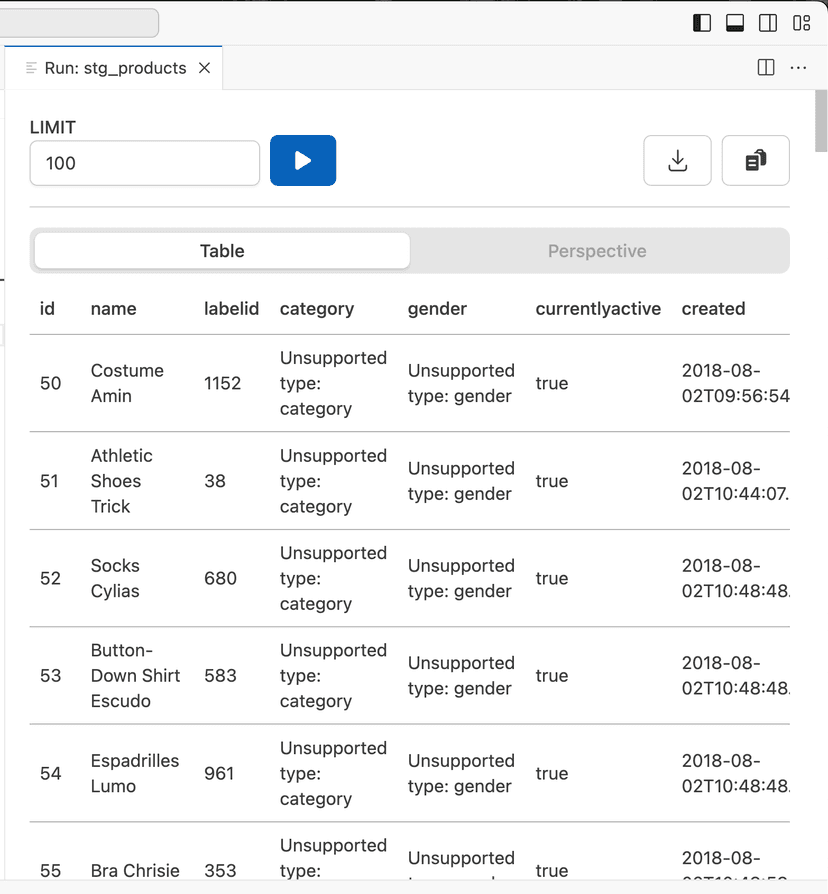 Quary command toolbar